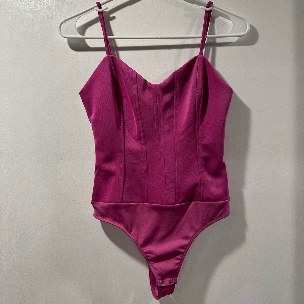 magenta pink spaghetti strap corset bodysuit